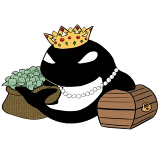 💵 косатка, кит, корона, деньги, сокровище, богатство, мультфильм telegram sticker