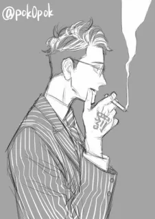 🌟 Merokok, Rokok, Pria, Sketsa, Setelan, Kacamata telegram sticker