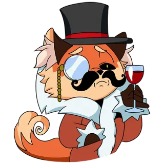 🍷 raposa, cartola, monóculo, vinho, desenho animado, personagem telegram sticker