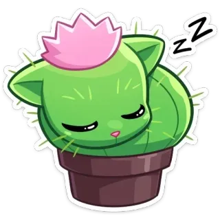 😴 ZZ cactus, cat, plant, sleeping, cute, cartoon telegram sticker