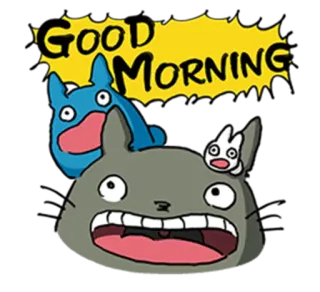 ✋ Totoro My Neighbor Totoro GOOD MORNING totoro, buongiorno, anime, cartone animato, carino, saluto, la città incantata telegram sticker