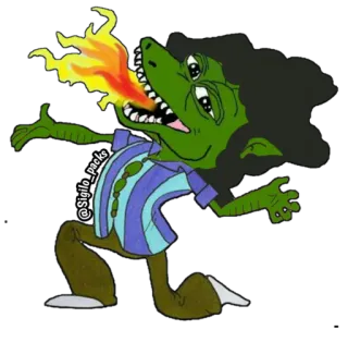 😁 @Sigilo_packs cartone animato, adesivo, verde, mostro, fiamma, fantasy telegram sticker