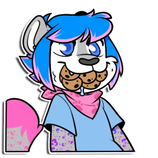 🍪 furry, cartoon, dier, koekjes, blauw haar, roze, wit, schattig whatsapp sticker