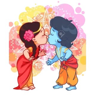 😘 Krishna 亲吻, 卡通, 爱, 拉达, 印度教 telegram sticker