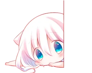 👀 Anime, Carino, Kawaii, Chibi, Orecchie da gatto, Sdraiato whatsapp sticker