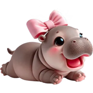 😀 hipopotam, słodki, zwierzę, dziecko, kreskówka, różowa kokarda telegram sticker