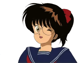 👧 애니메이션, 소녀, 교복, 빨간 리본, 윙크 telegram sticker