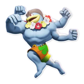 ☀️ Machamp Pokémon, Mackogneur, plage, muscles, dessin animé telegram sticker
