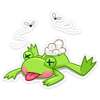 😛 rana, muerto, dibujo animado, pegatina, moscas, envenenado, inconsciente whatsapp sticker