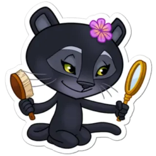 💢 kucing, kartun, hewan, cermin, kuas, bunga, imut telegram sticker