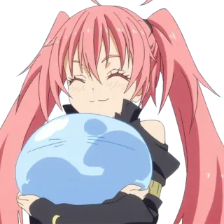 😊 Milim Nava That Time I Got Reincarnated as a Slime Anime, Chibi, Kawaii, Slime, Isekai, Pelo Rosa whatsapp sticker