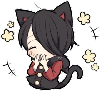 🙇 stiker, telinga kucing, anime, kawaii, imut, kartun, chibi telegram sticker