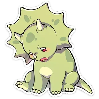 😮 공룡, 트리케라톱스, 귀여운, 스티커, 만화, 슬픈, 연한 녹색 telegram sticker
