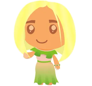 👩 cartone animato, personaggio, ragazza, bionda, vestito, illustrazione, carino, donna telegram sticker