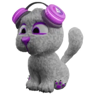 🐈 แมว, หูฟัง, น่ารัก, สัตว์, การ์ตูน, สีม่วง, สีเทา telegram sticker