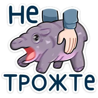 ☝️ Не трожте Kreskówka, Hipopotam, Zwierzę, Rosyjski tekst, Fioletowy telegram sticker