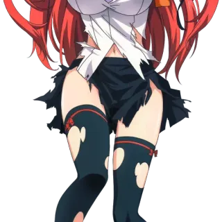 👙 anime, red hair, torn clothes, thigh highs, hearts whatsapp sticker