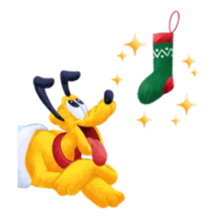 😊 Pluto Плуто, Дисней, собака, мультфильм, рождественский чулок, Рождество, праздничный, милый telegram sticker