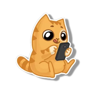 😋 gato, teléfono móvil, animal, naranja, dibujos animados telegram sticker