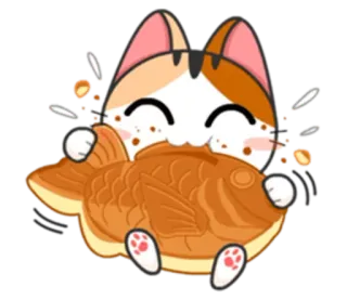 😋 gato, taiyaki, peixe, sobremesa, kawaii, fofo, adesivo telegram sticker
