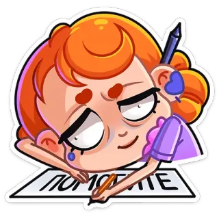 😢 ПОМОГИТЕ cartoon, drawing, girl, crying, help, writing whatsapp sticker