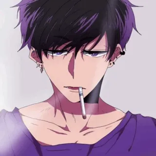 🚬 Аниме, Сигарета, Персонаж, Курение, Фиолетовые волосы, Серьги, Чокер telegram sticker