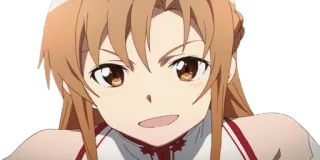 😏 Asuna Yuuki Sword Art Online Anime, Desenho animado, Feminino, Sorrindo, Fofo, Retrato telegram sticker
