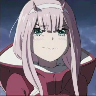 🍭 Zero Two Darling in the Franxx Anime, Zero Two, Darling in the Franxx, cabelo rosa, chifres, fofa, garota telegram sticker