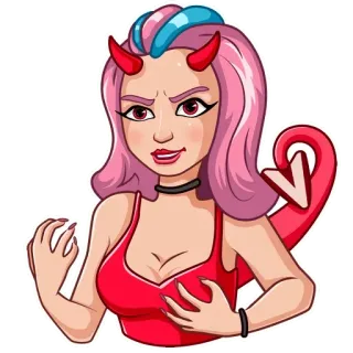 👿 iblis, kartun, wanita, setan, rambut merah muda, seksi telegram sticker