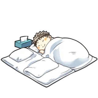 😀 sleeping, bed, sick, tired, anime, manga, tissue, relaxed telegram sticker