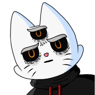 😨 cat, cartoon, three eyes, white cat, hoodie, sleepy telegram sticker