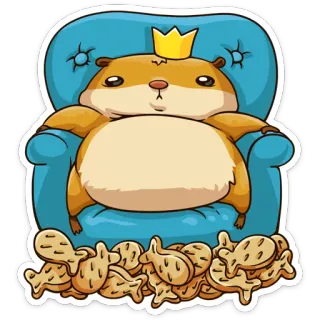 👑 hamster, rei, coroa, cadeira, lanches, fofo, animal, desenho animado telegram sticker
