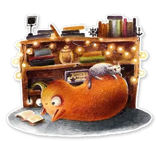 ☺️ SWEET HOME estante, gato, lendo, fofo, lar doce lar telegram sticker