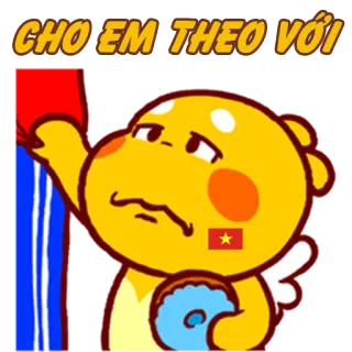 😞 CHO EM THEO VỚI desenho animado, Vietnã, personagem, bandeira whatsapp sticker