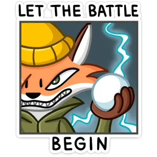 😡 LET THE BATTLE BEGIN bataille, boule de neige, renard, hiver, dessin animé, combat, jeu, conflit telegram sticker