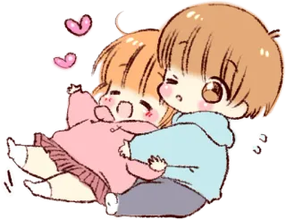 🙃 Dessin animé, Mignon, Anime, Amour, Couple, Coeurs, Kawaii, Câlin telegram sticker