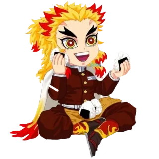 😋 Kyojuro Rengoku Demon Slayer Аниме, Клинок, рассекающий демонов, Ренгоку, Кёджуро, Чиби, Онигири telegram sticker