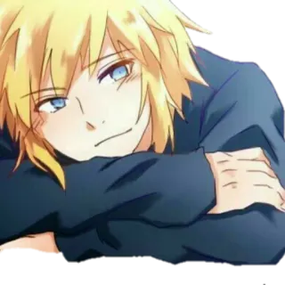 😌 anime, biondo, maschio, ritratto, sdraiato telegram sticker
