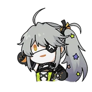 👍 Anime, Chibi, Süß, Mädchen, Einäugig, Graues Haar, Cartoon whatsapp sticker