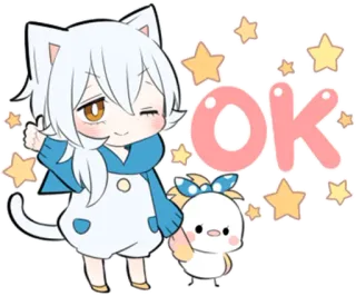 🆗 OK gato, anime, kawaii, lindo, estrellas, ok telegram sticker