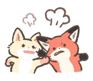 😡 漫画, 戦い, 動物, キツネ, 猫 telegram sticker