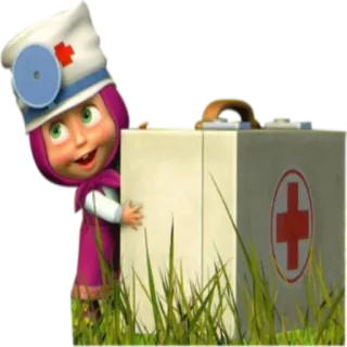 👩 Masha Masha and the Bear kartun, gadis, dokter, kotak P3K, perawat, animasi anak telegram sticker