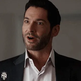 🥃 Lucifer Morningstar Lucifer 놀람, TV 프로그램, 캐릭터, 표정, 충격, 루시퍼 whatsapp sticker