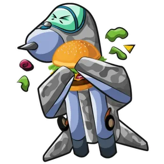 🥯 Flugzeug, Burger, Essen, Cartoon, Jet telegram sticker