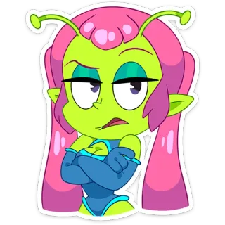😝 Alien, Desenho animado, Personagem, Adesivo, Cabelo rosa, Pele verde telegram sticker