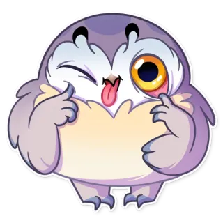 😜 burung hantu, kartun, burung, stiker, mengedipkan mata, menjulurkan lidah, konyol telegram sticker