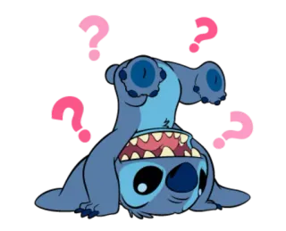❓ Stitch Lilo & Stitch punto, a testa in giù, punti interrogativi, alieno, cartone animato telegram sticker