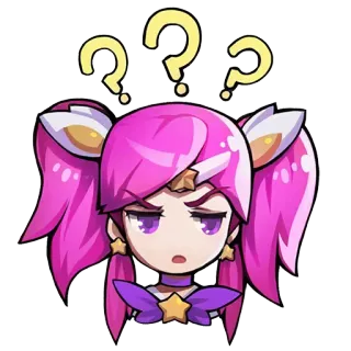 😐 tanda tanya, tokoh kartun, bingung, merenung, rambut merah muda, kuncir dua, berpikir telegram sticker