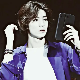 🖇 man, selfie, portrait, Asian, tablet, indoor, youth telegram sticker