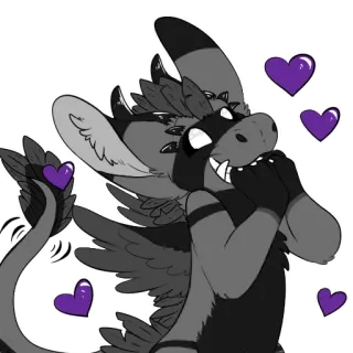🥰 Furry, Dragon, Coeur, Amour, Mignon, Cartoon telegram sticker